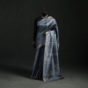 Grey - Handspun Handwoven Bhagalpuri Tussar Silk Saree 07