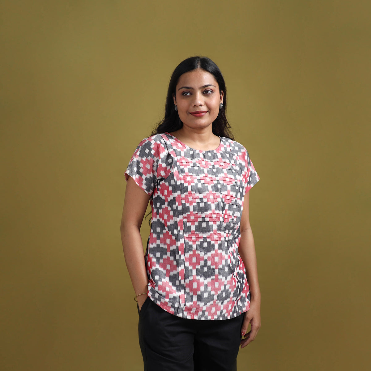 Pochampally Ikat Mercerised Cotton Crop Top for Women 04