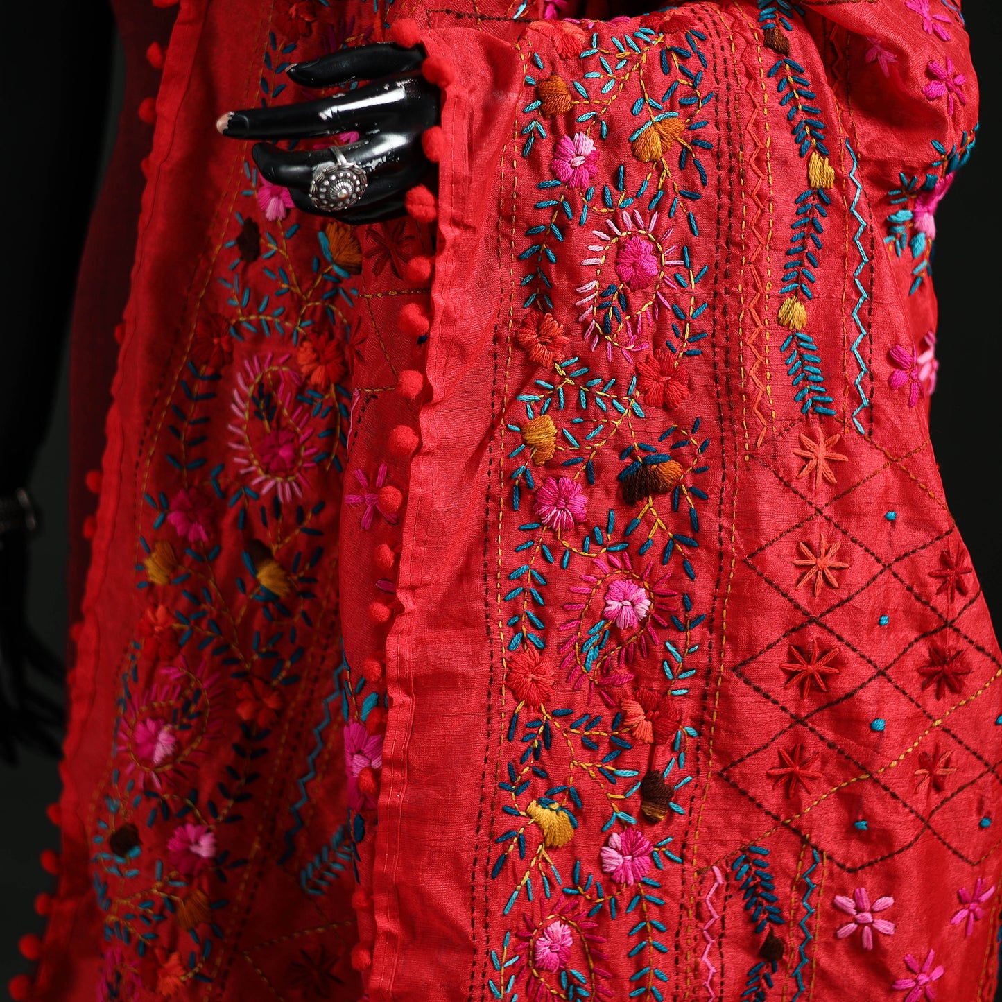 Phulkari Hand Embroidered Chanderi Silk Dupatta 39
