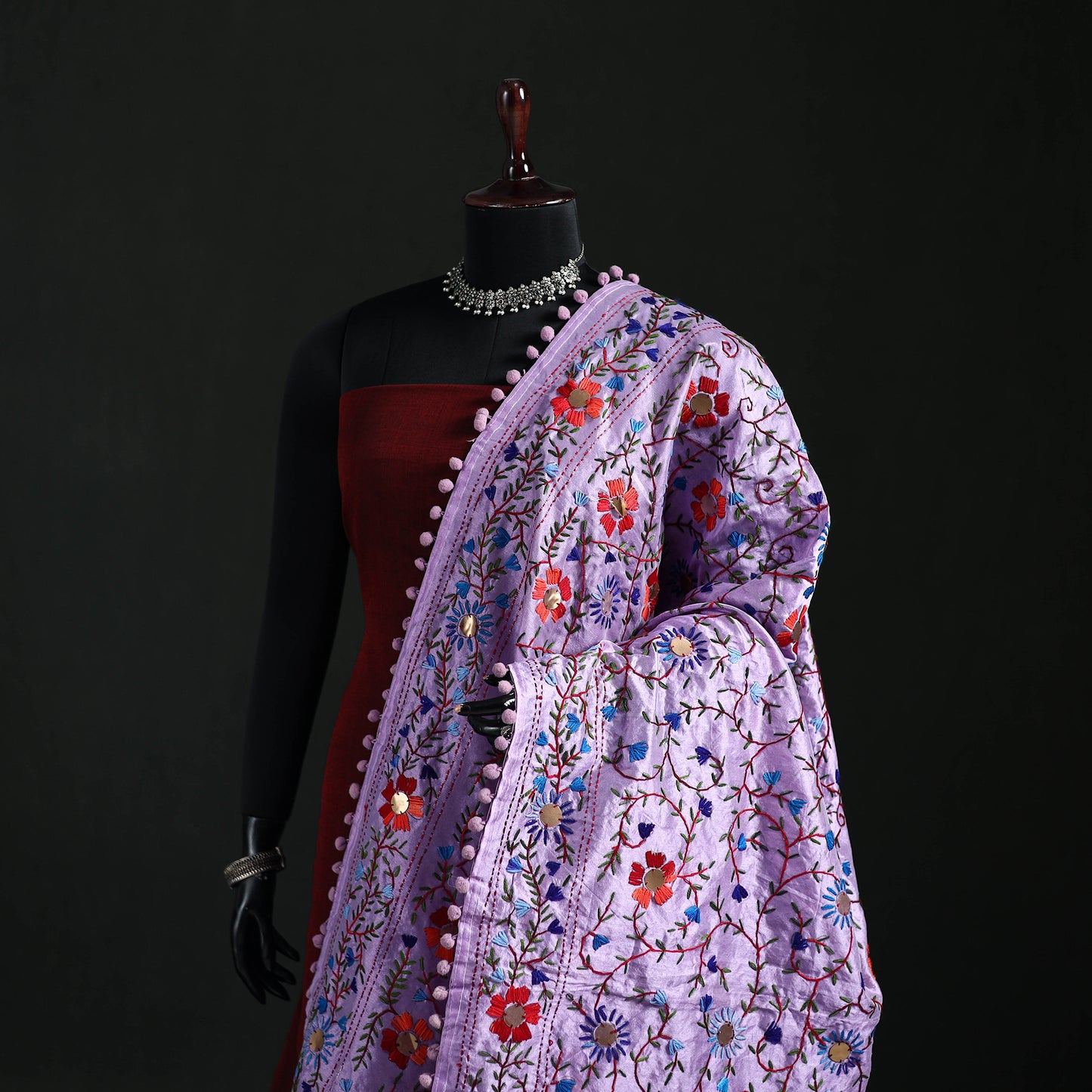 Phulkari Hand Embroidered Chanderi Silk Dupatta 40