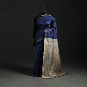 Blue - Handspun Handwoven Bhagalpuri Tussar Silk Saree 08