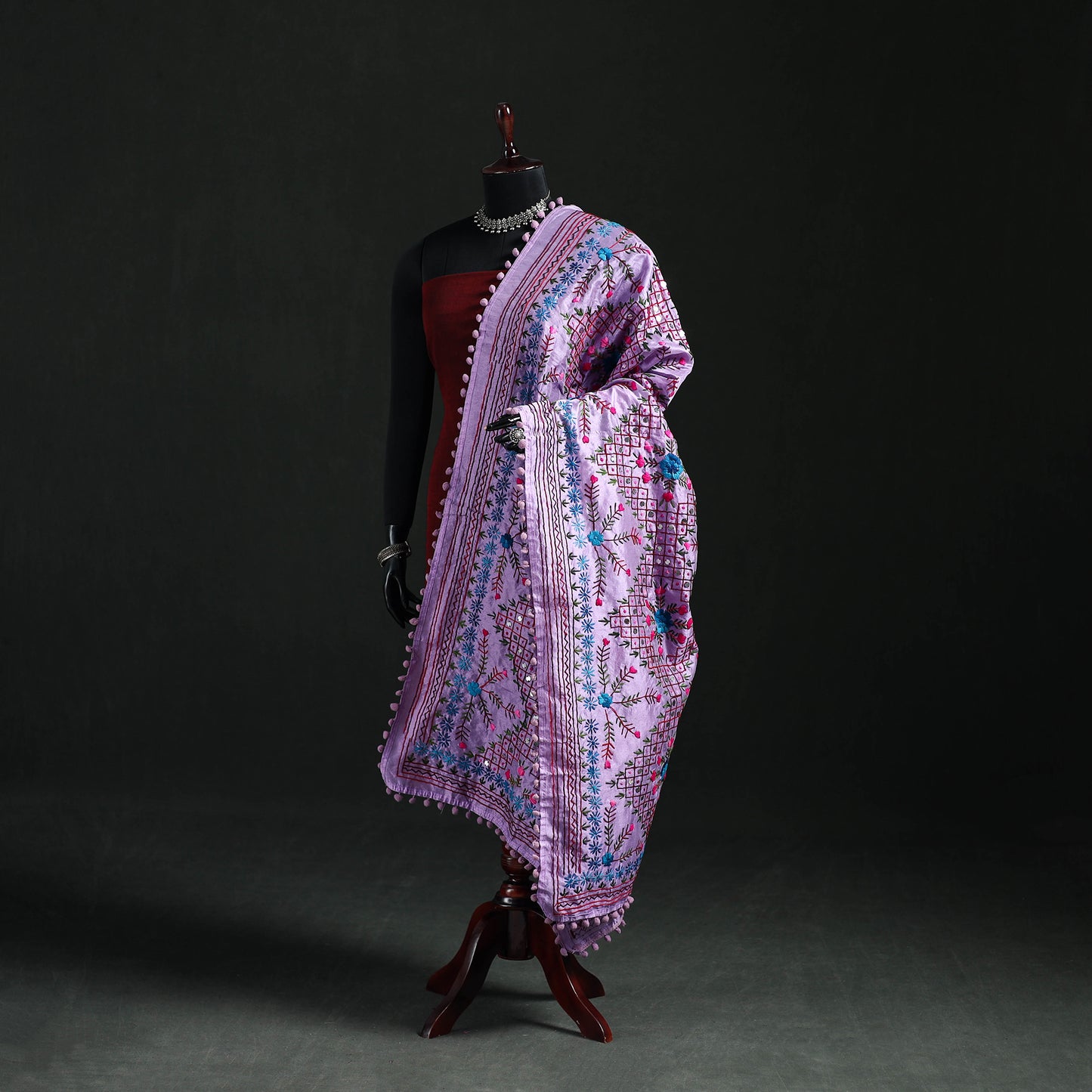 Phulkari Hand Embroidered Chanderi Silk Dupatta 41