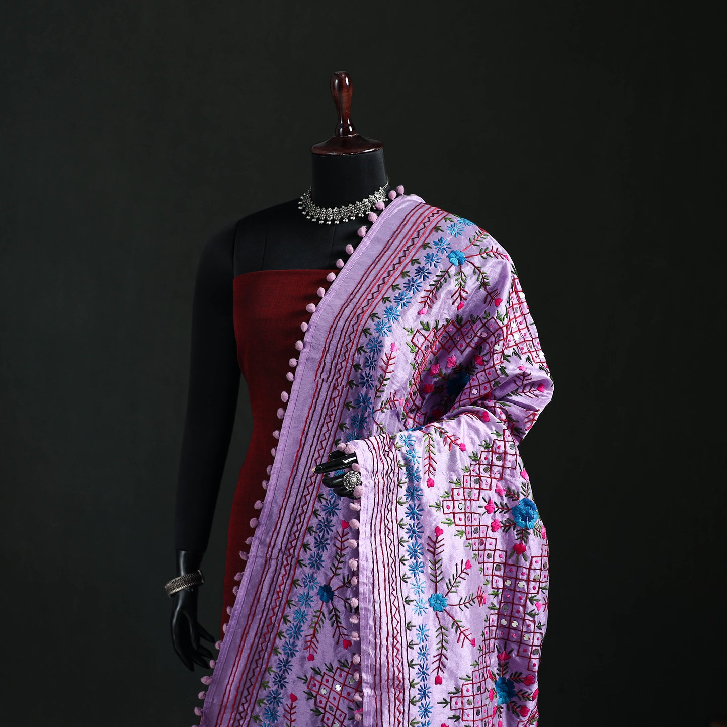 Phulkari Hand Embroidered Chanderi Silk Dupatta 41