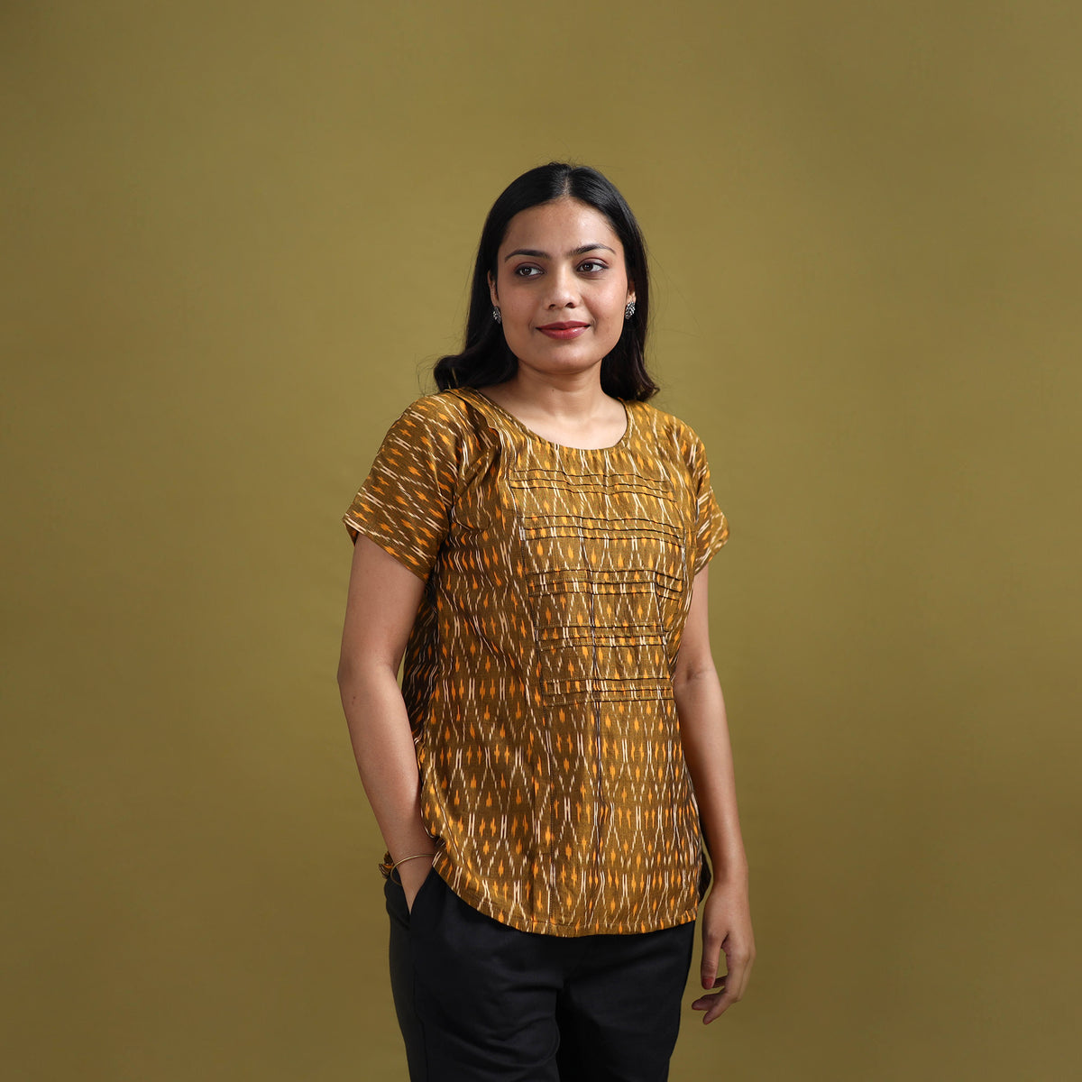 Pochampally Ikat Mercerised Cotton Crop Top for Women 11
