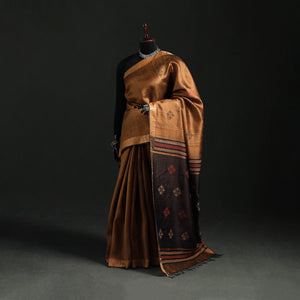 Brown - Handspun Handwoven Bhagalpuri Tussar Silk Saree 09
