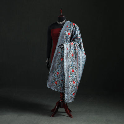 Phulkari Hand Embroidered Chanderi Silk Dupatta 42