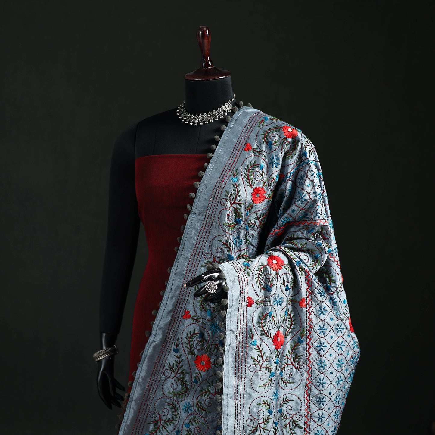 Phulkari Hand Embroidered Chanderi Silk Dupatta 42