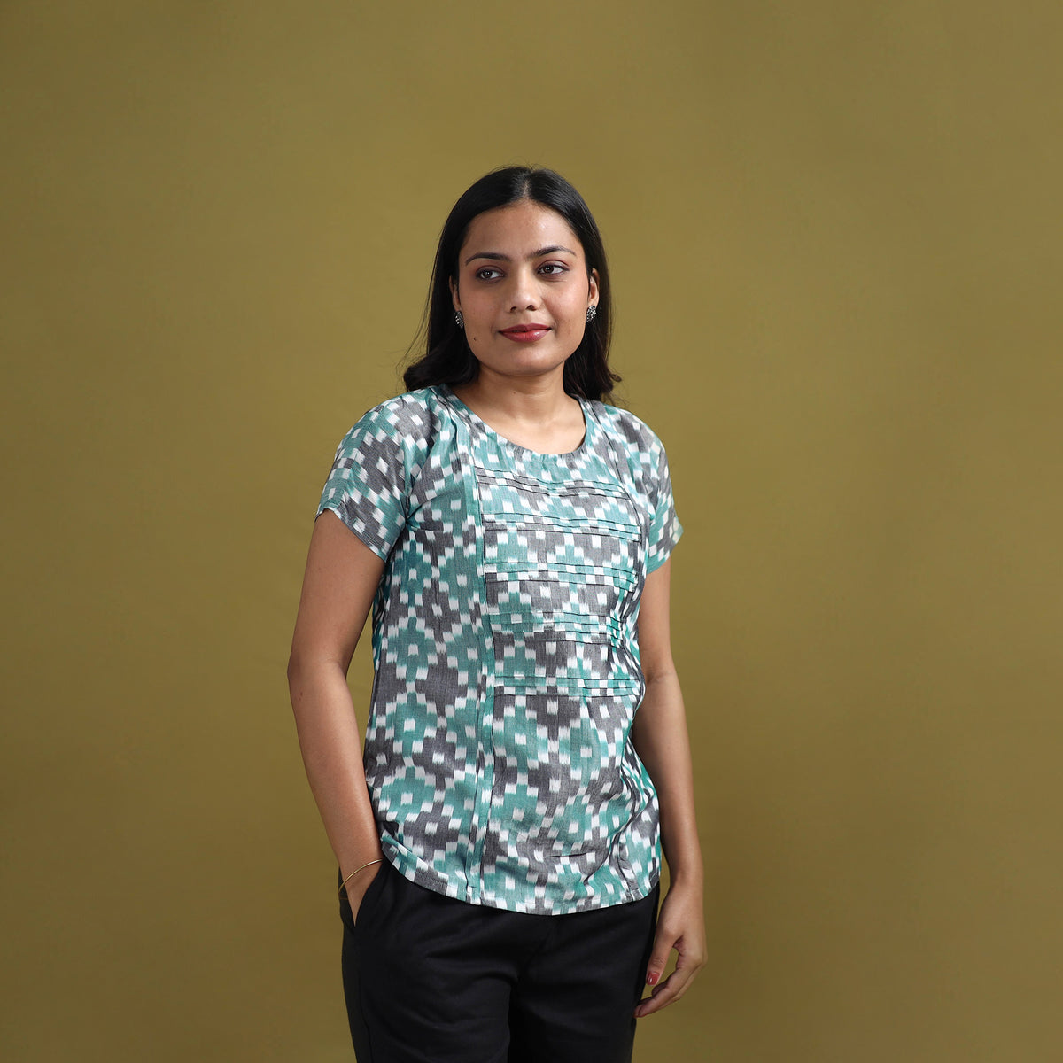 Pochampally Ikat Mercerised Cotton Crop Top for Women 05