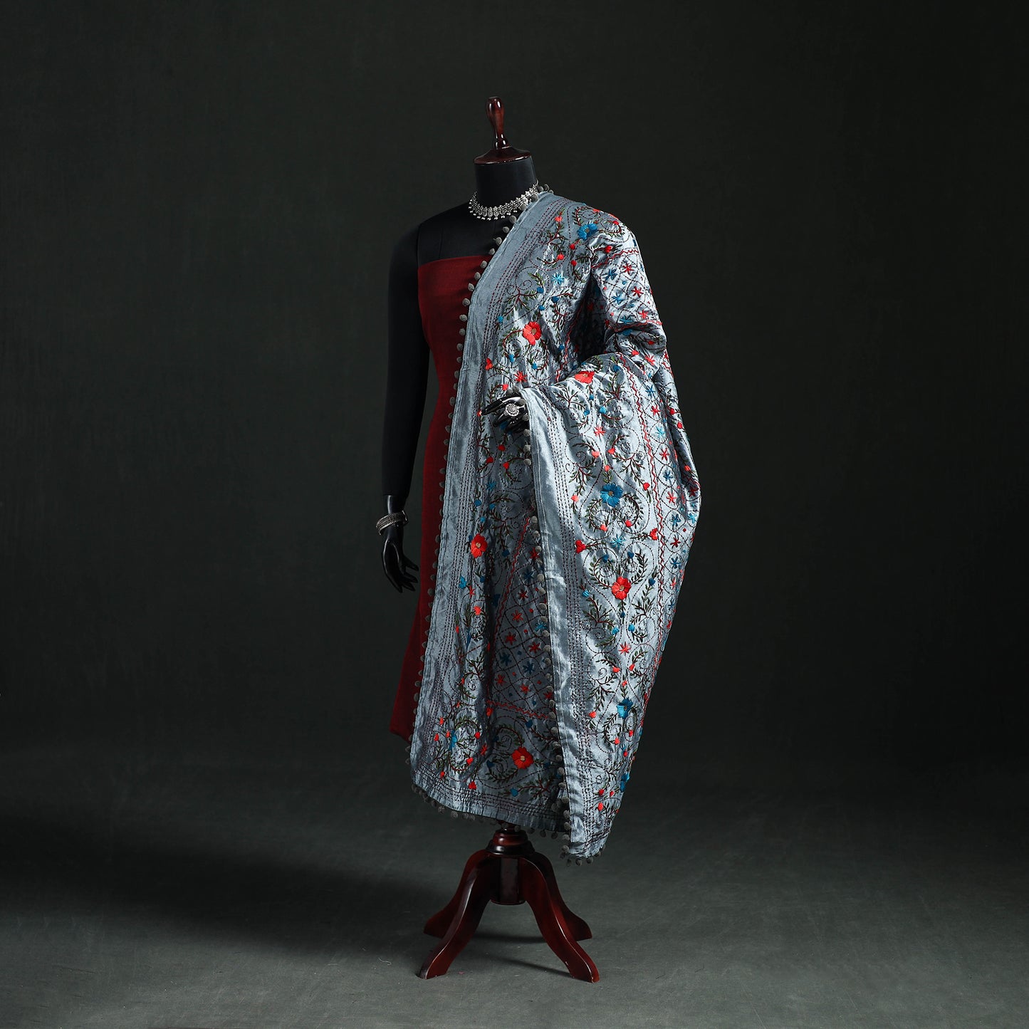 Phulkari Hand Embroidered Chanderi Silk Dupatta 43
