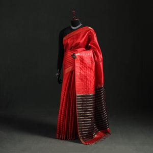 Red - Handspun Handwoven Bhagalpuri Tussar Silk Saree 10
