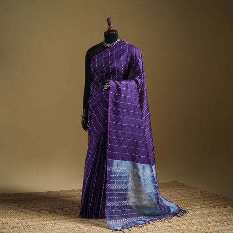 Purple - Pure Handwoven Mangalagiri Silk Cotton Pattu Saree 22