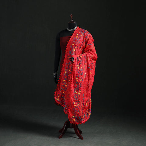 Phulkari Hand Embroidered Chanderi Silk Dupatta 44