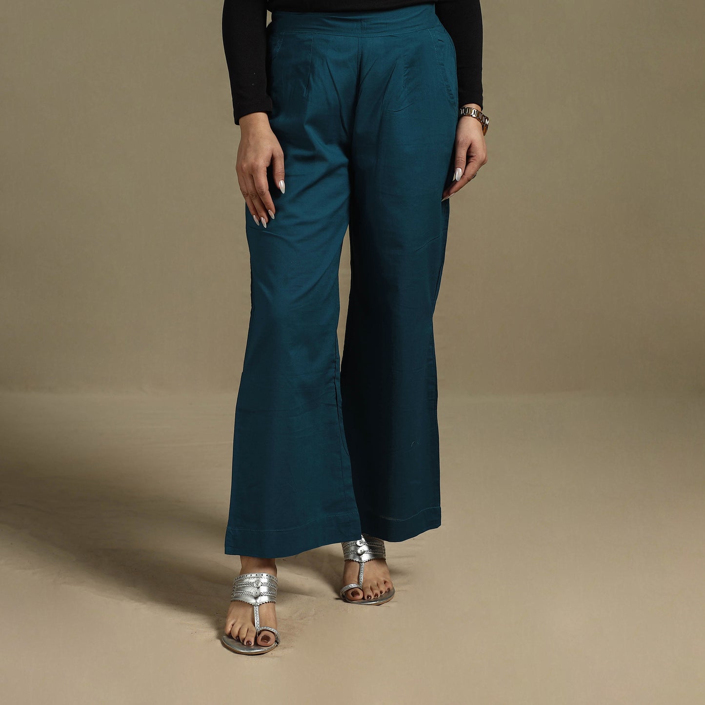 Elastic Waist Cotton Plain Palazzo for Women 14