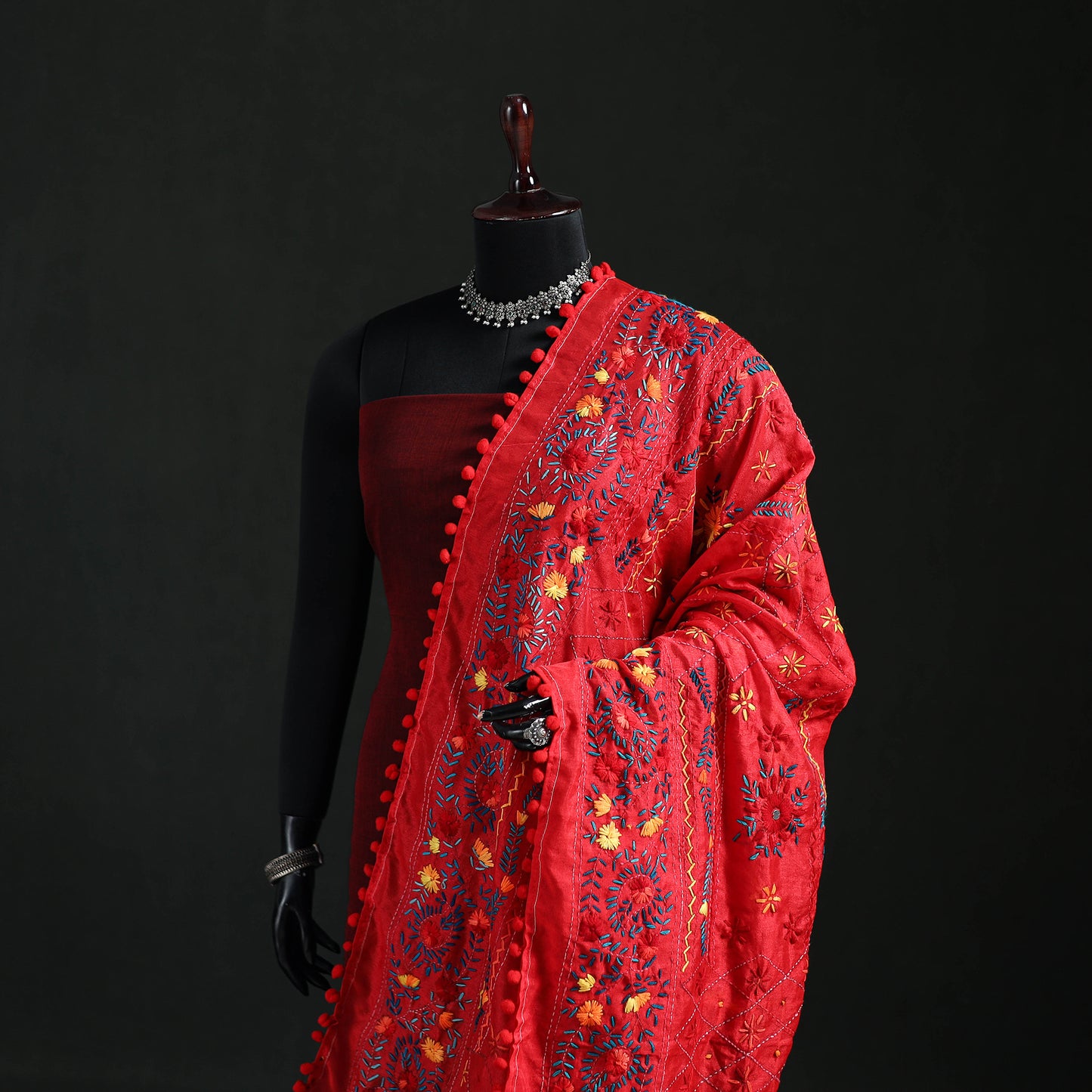 Phulkari Hand Embroidered Chanderi Silk Dupatta 44