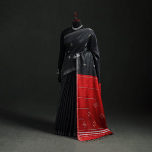 Black - Handspun Handwoven Bhagalpuri Desi Tussar Silk Saree 12
