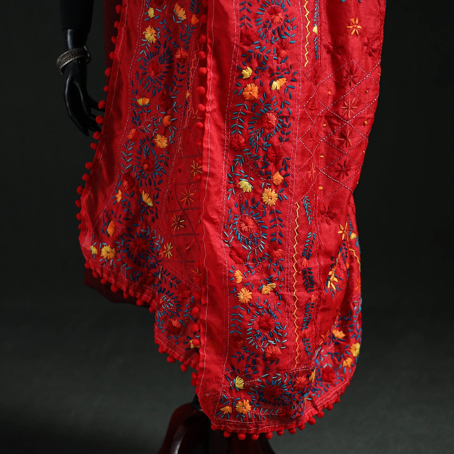 Phulkari Hand Embroidered Chanderi Silk Dupatta 44