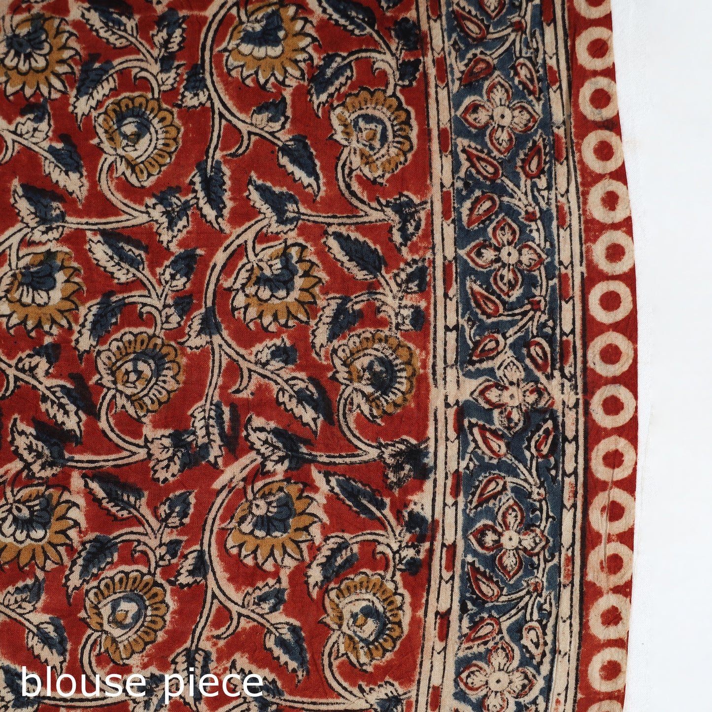 Beige - Pedana Kalamkari Block Printed Cotton Saree with Blouse Piece 18