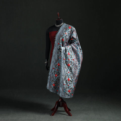 Phulkari Hand Embroidered Chanderi Silk Dupatta 45