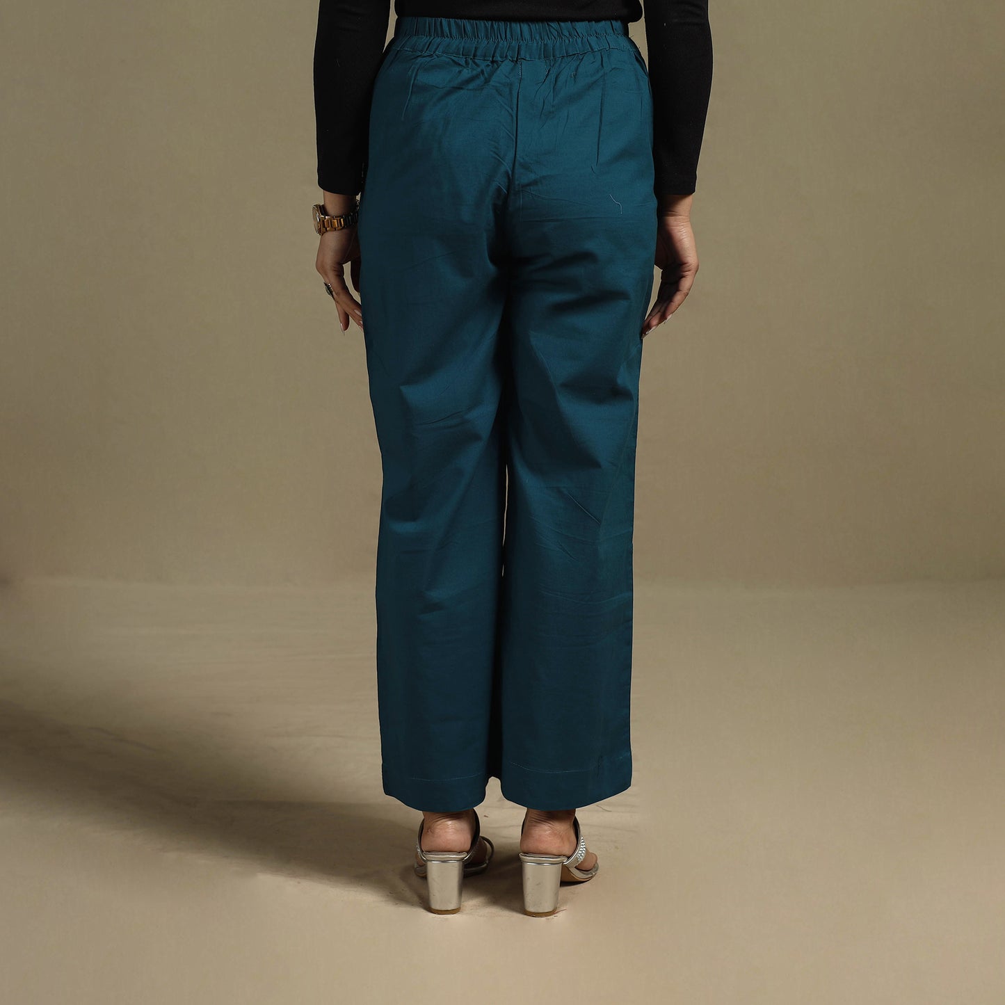Elastic Waist Cotton Plain Palazzo for Women 14