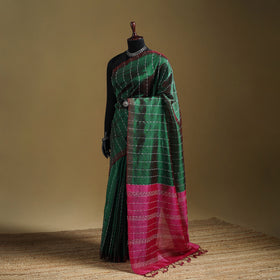 Green - Pure Handwoven Mangalagiri Silk Cotton Pattu Saree 23