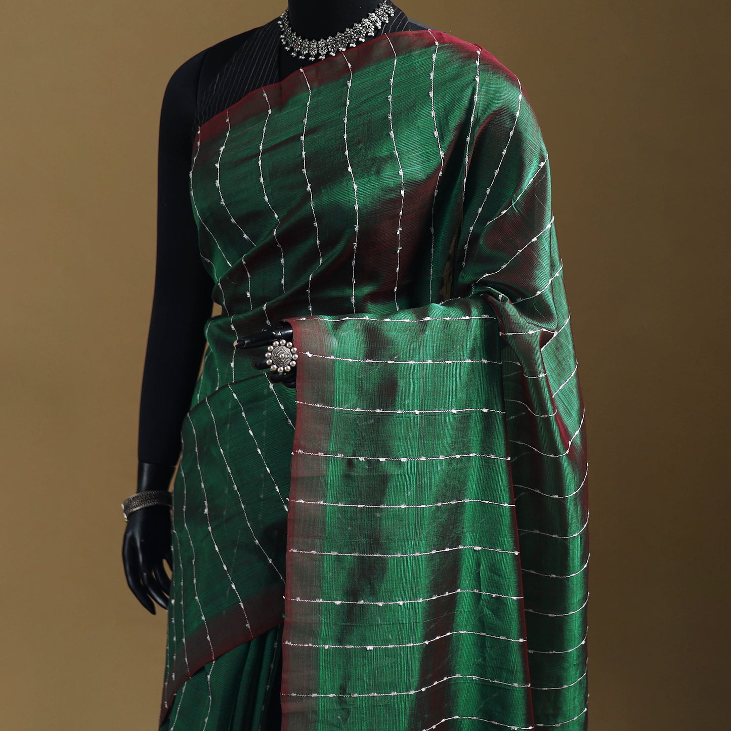 Green - Pure Handwoven Mangalagiri Silk Cotton Pattu Saree 23