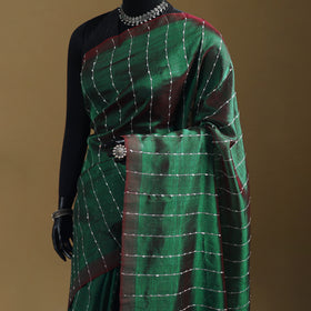 Green - Pure Handwoven Mangalagiri Silk Cotton Pattu Saree 23