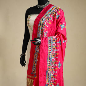 Kutch embroidery semi modal silk handloom dupatta