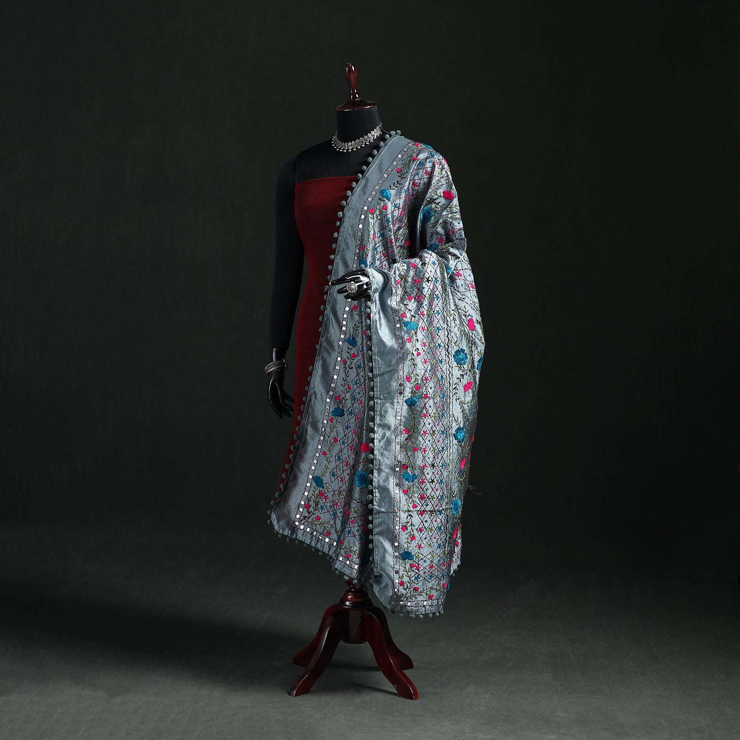 Phulkari Hand Embroidered Chanderi Silk Dupatta 46
