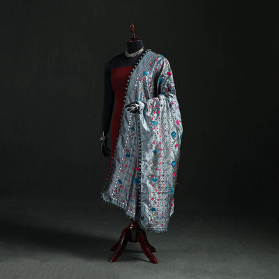Phulkari Hand Embroidered Chanderi Silk Dupatta 46