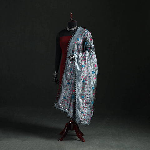 Phulkari Hand Embroidered Chanderi Silk Dupatta 46