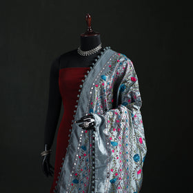 Phulkari Hand Embroidered Chanderi Silk Dupatta 46