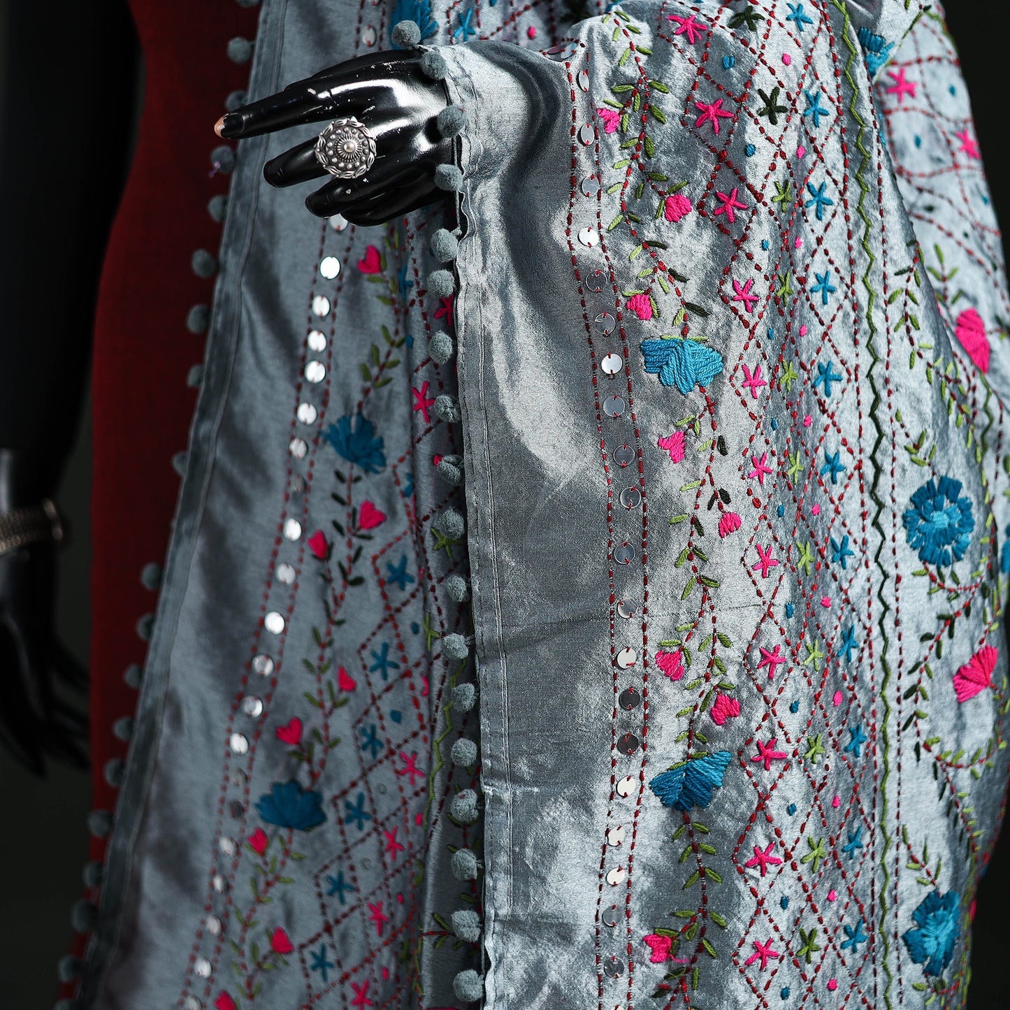 Phulkari Hand Embroidered Chanderi Silk Dupatta 46