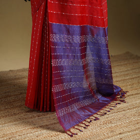 Red - Pure Handwoven Mangalagiri Silk Cotton Pattu Saree 24