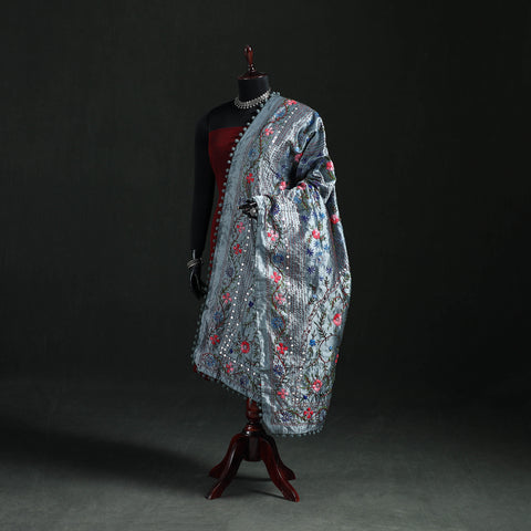 Phulkari Hand Embroidered Chanderi Silk Dupatta 47