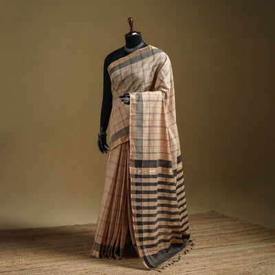 Beige - Pure Handwoven Zari Checks Mangalagiri Cotton Saree 25