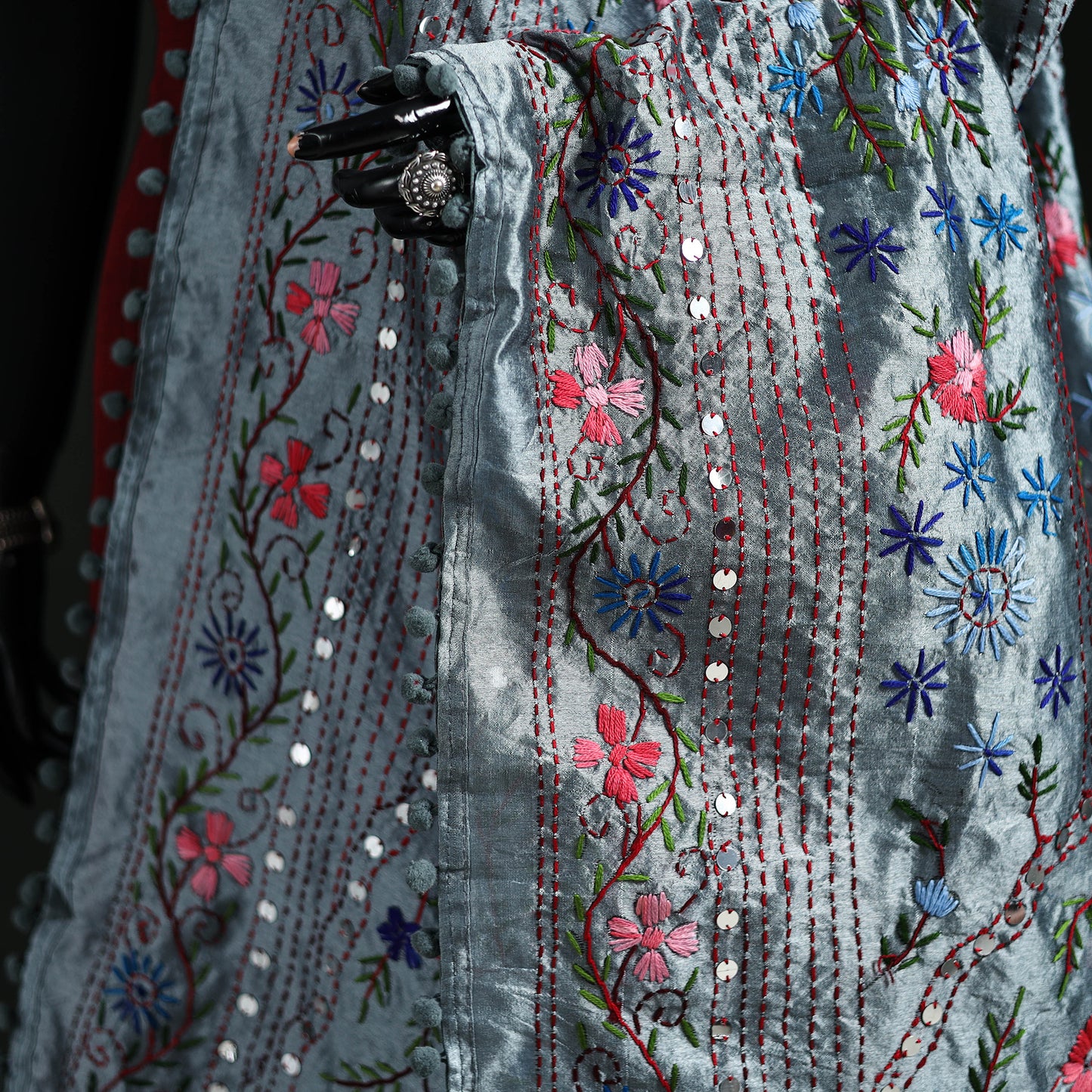 Phulkari Hand Embroidered Chanderi Silk Dupatta 47