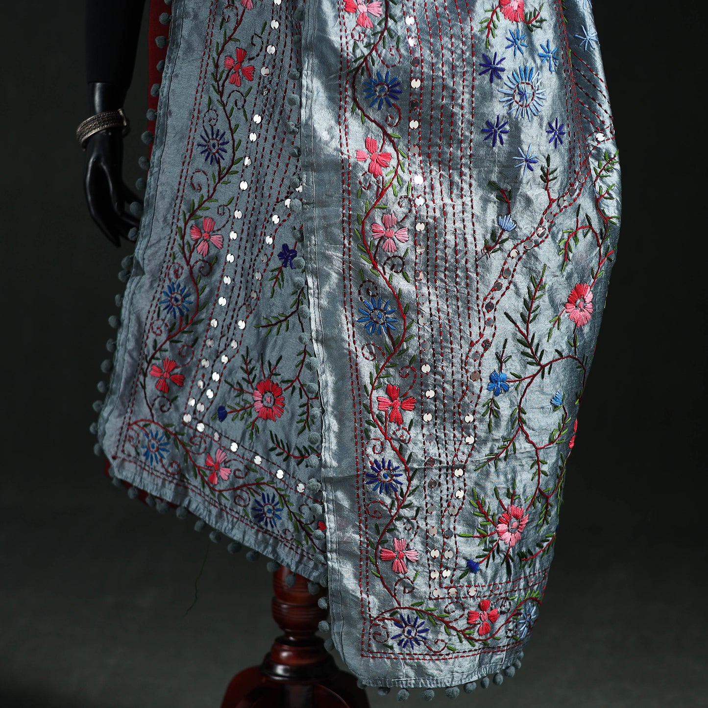 Phulkari Hand Embroidered Chanderi Silk Dupatta 47