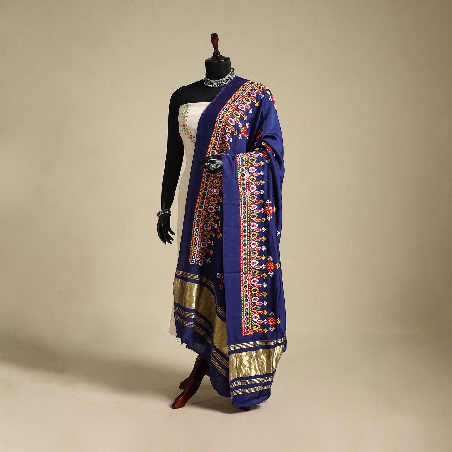 Kutch embroidery semi modal silk handloom dupatta