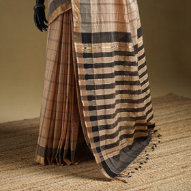 Beige - Pure Handwoven Zari Checks Mangalagiri Cotton Saree 25