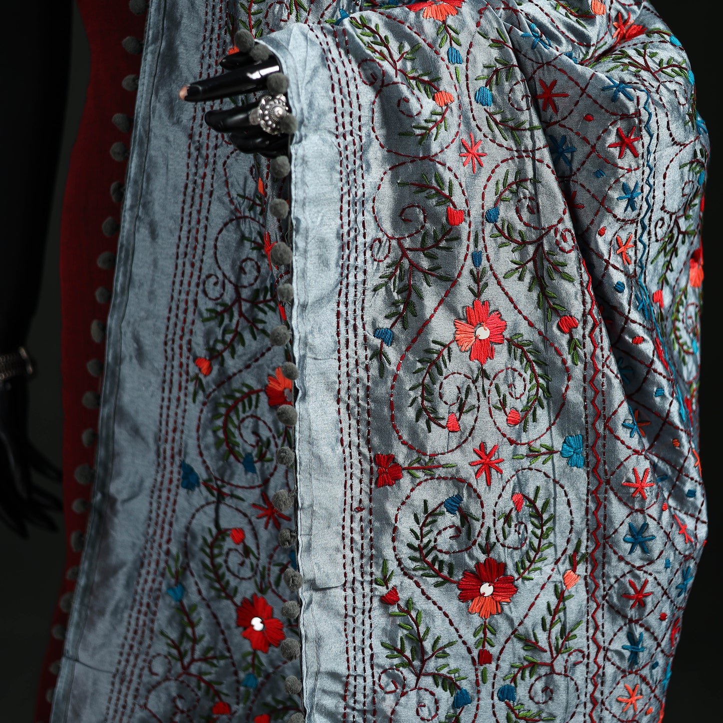 Phulkari Hand Embroidered Chanderi Silk Dupatta 48