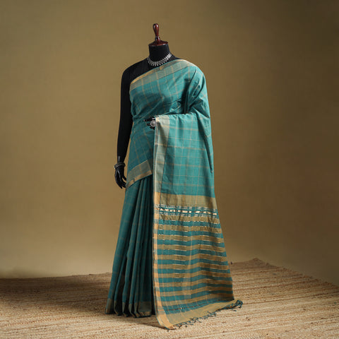 Pure Handwoven Zari Checks Mangalagiri Cotton Saree 26