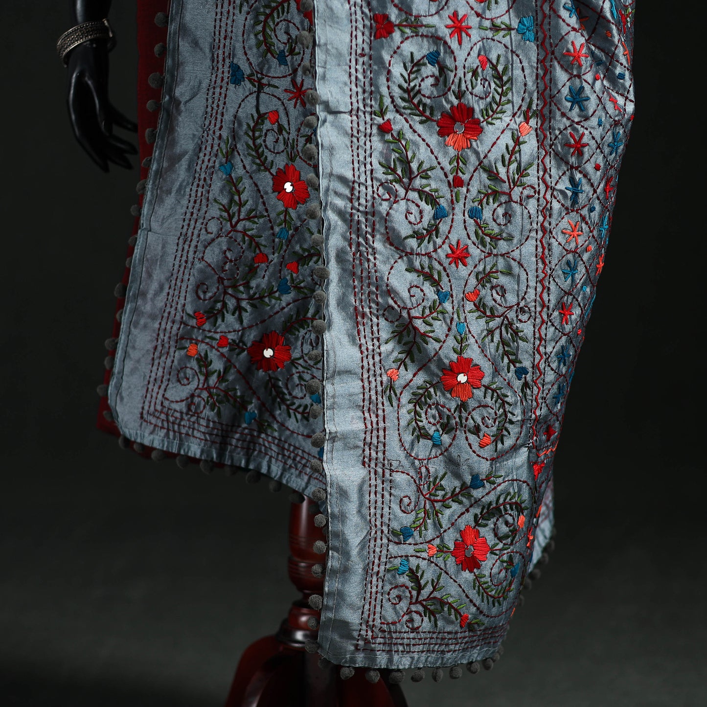 Phulkari Hand Embroidered Chanderi Silk Dupatta 48