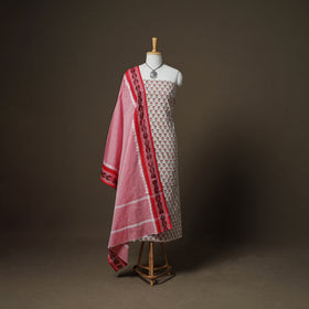 Sanganeri Block Print Cotton Unstitched Dress Material: Kurta, Bottom & Dupatta with Jewellery 31
