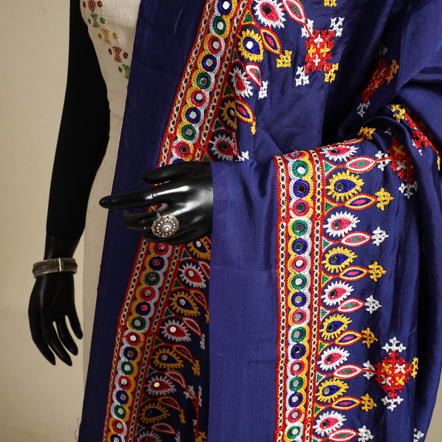 Kutch embroidery semi modal silk handloom dupatta