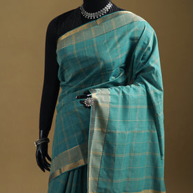 Green - Pure Handwoven Zari Checks Mangalagiri Cotton Saree 26