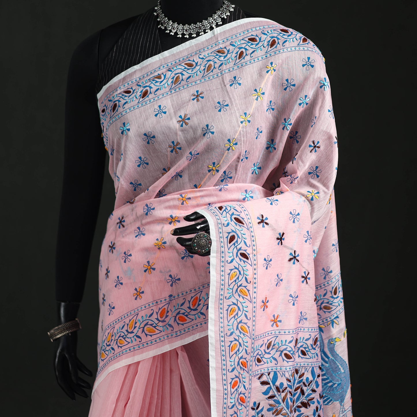 Hand Embroidered Chapa Work Silk Cotton Saree 01