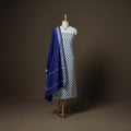 Sanganeri Block Print Cotton Unstitched Dress Material: Kurta, Bottom & Dupatta with Jewellery 32