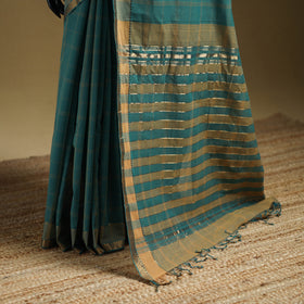 Green - Pure Handwoven Zari Checks Mangalagiri Cotton Saree 26