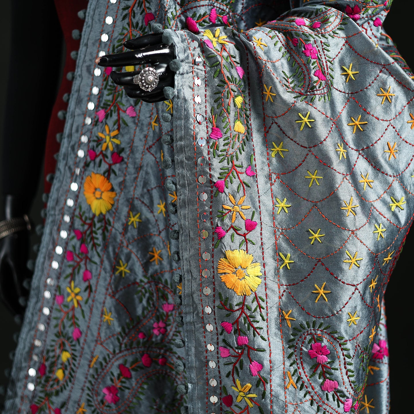 Phulkari Hand Embroidered Chanderi Silk Dupatta 49