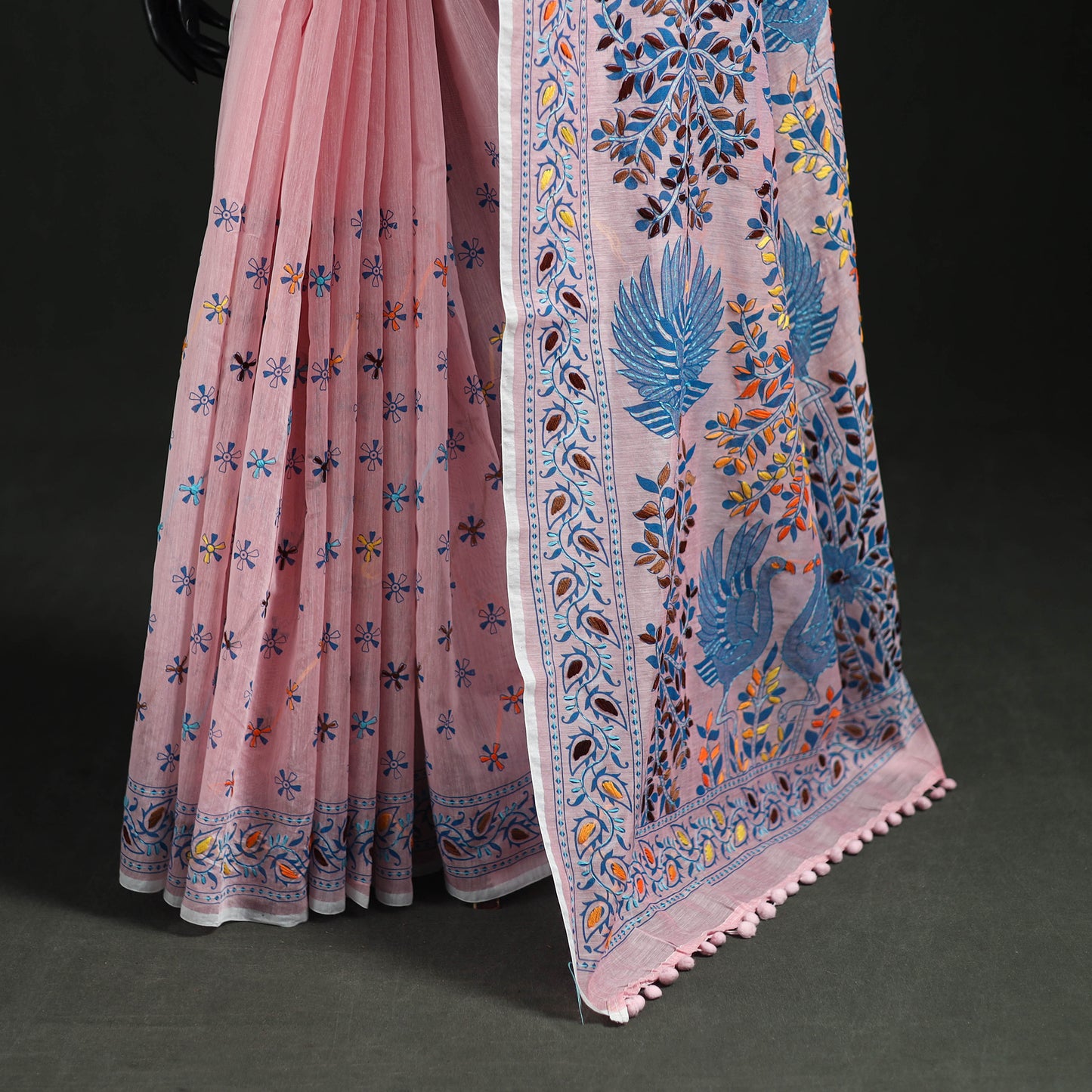 Hand Embroidered Chapa Work Silk Cotton Saree 01
